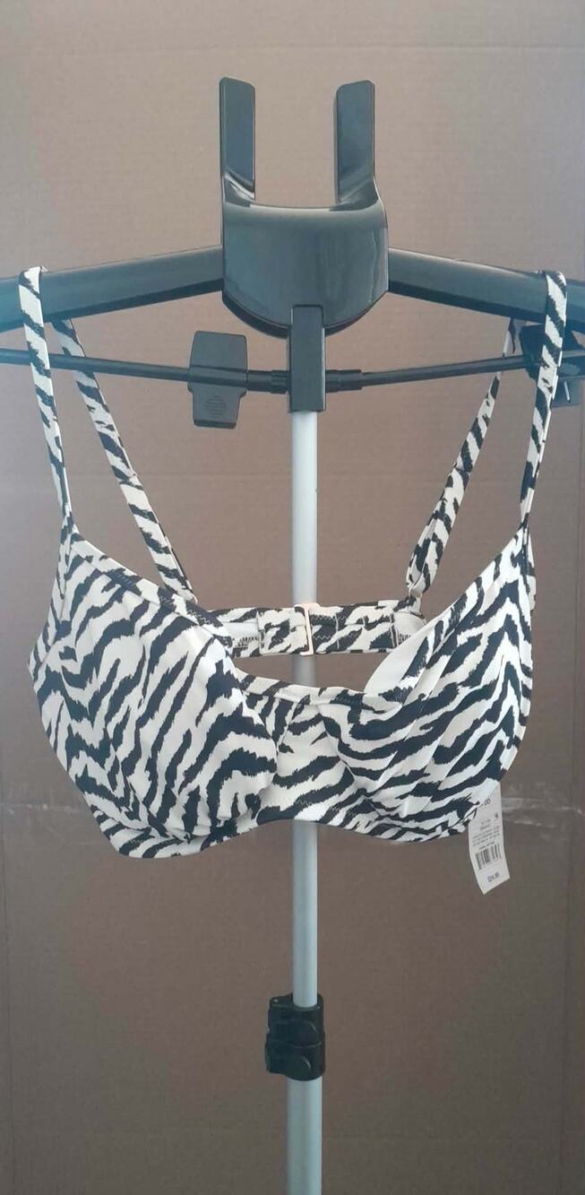 SHARE & SHORE NWT BIKINI TOP BLACK/WHITE ZEBRA PRINT SIZE 34DD
